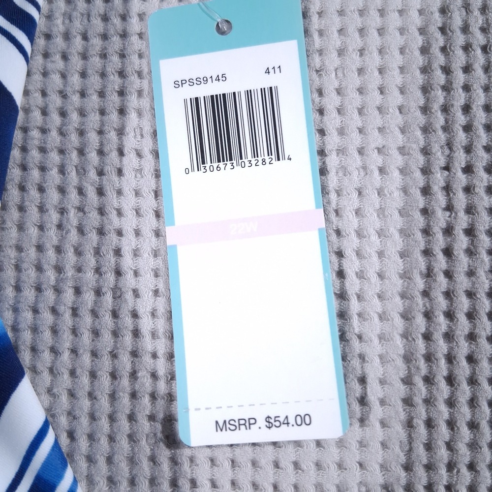 South Point Plus Geometric Tankini Set Blue White Pink 22W Top 16W Shorts NWT - Picture 6 of 16